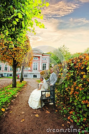 Newlyweds in a manor Stock Photo