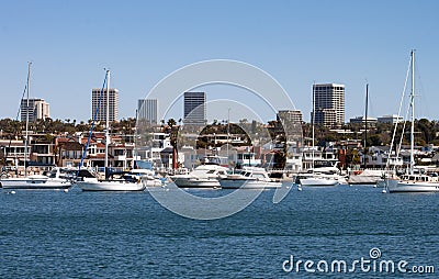 Newport Beach California harbor and city skyline Stock Photo