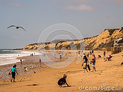 Newport Coast, California - October 8, 2018: A landscape view of the beach and large cliff at Crystal Cove in Newport Coast, Editorial Stock Photo