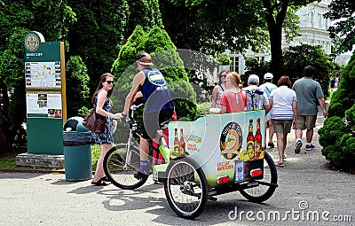 Newport, RI: Pedicab with Tourists at Rosecliff Mansion Editorial Stock Photo