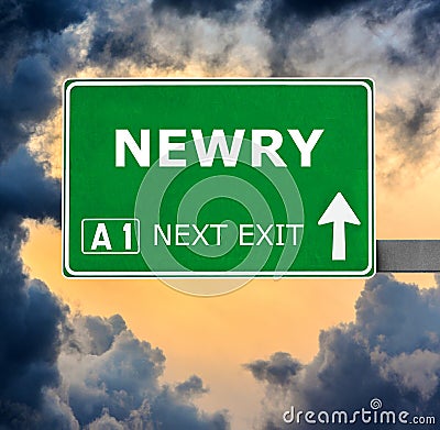 NEWRY road sign against clear blue sky Stock Photo