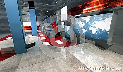 News 3-d Virtual set, side view Stock Photo