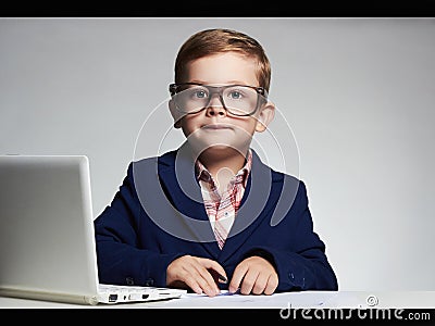 News anchor little boy. funny child headline tv Stock Photo