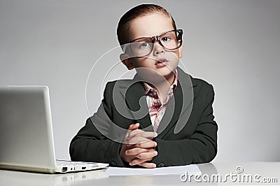 News anchor little boy. funny child headline tv Stock Photo