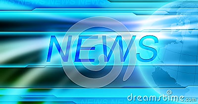 News background wallpaper. Title NEWS at the center of banner at blue background. Stock Photo