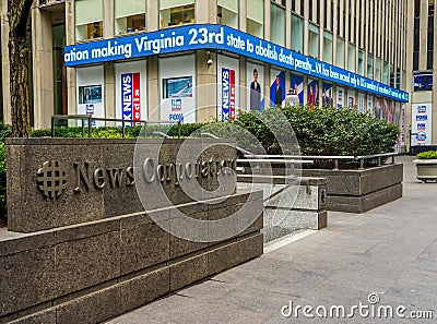 News Corporation sign at headquarters building in New York City Editorial Stock Photo