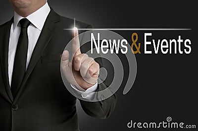 News and Events touchscreen is operated by businessman Stock Photo