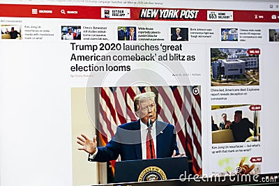 News feed The New York Post, on Trump`s statement to indulge in the 2020 election Editorial Stock Photo