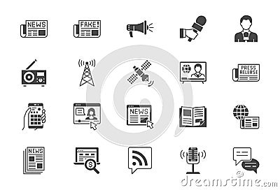 News flat icons. Vector illustration included icon as newspaper, mass media, journalist, fake, television broadcasting Vector Illustration