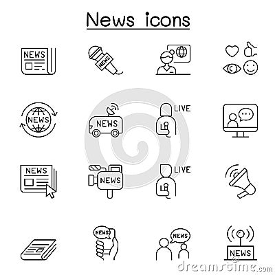 News icons set in thin line style Vector Illustration