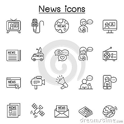 News icons set in thin line style Vector Illustration