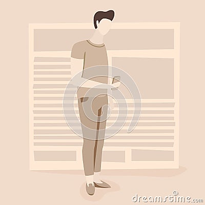 News illustration, man reading news online Vector Illustration
