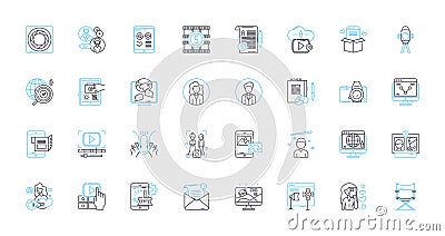 News media linear icons set. Journalism, Broadcasting, Headlines, Reporting, Press, Media, Anchor line vector and Vector Illustration