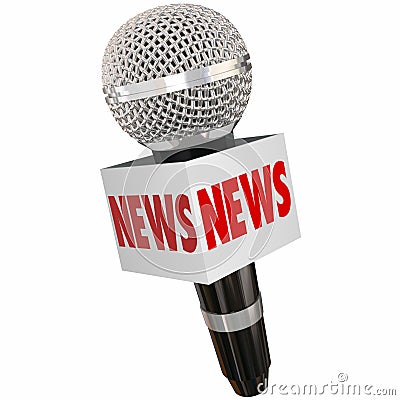 News Microphone Box Interview Radio TV Television Reporting Stock Photo