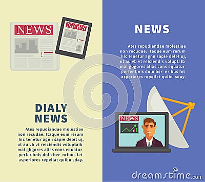 Daily news with modern technologies promotional vertical posters Vector Illustration