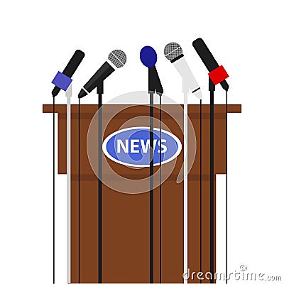 The news platform with microphones Cartoon Illustration