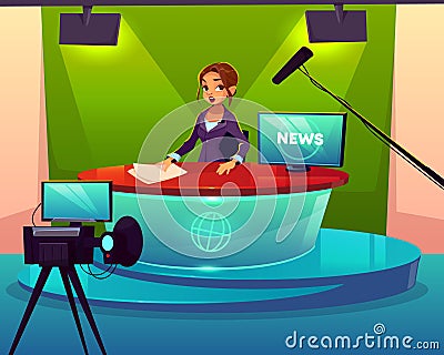 News presenter in television studio cartoon vector Vector Illustration