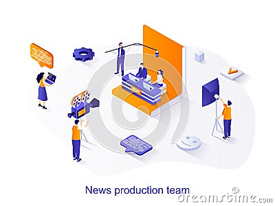 News production team isometric web concept. Vector Illustration