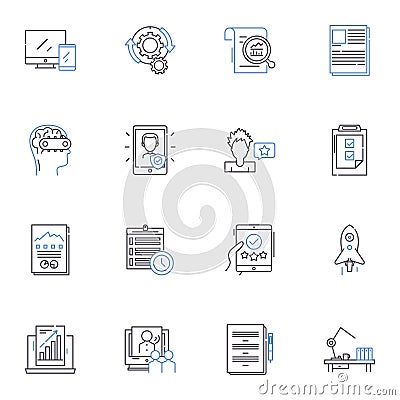 News publishing line icons collection. Headlines, Reports, Breaking, Coverage, Press, Editorials, Scoops vector and Vector Illustration