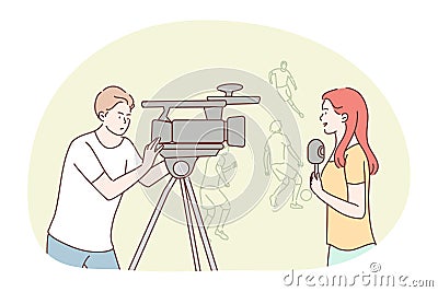 News, reportage, journalism, sport, interview, mass media concept Vector Illustration