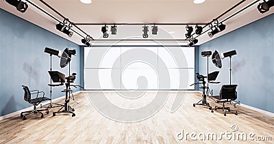 Mock up News studio blue room design Backdrop for TV shows.3D rendering Stock Photo