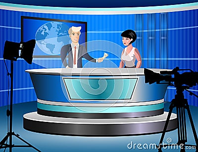 News studio with journalists Vector Illustration