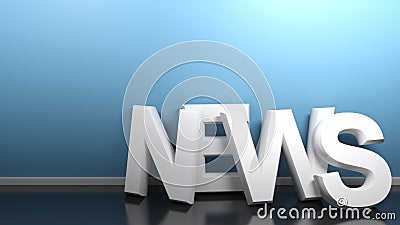 NEWS white at blue wall - 3D rendering Cartoon Illustration