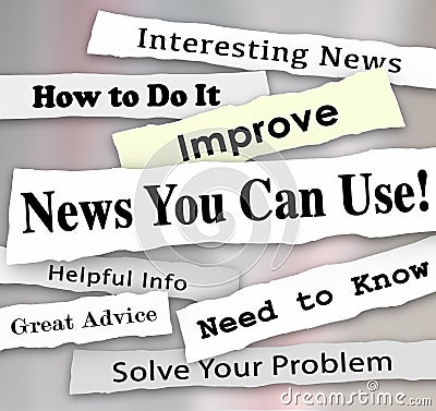 News You Can Use Newspaper Headline Articles Helpful Information Stock Photo