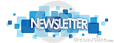 NEWSLETTER banner on overlapping blue squares Stock Photo