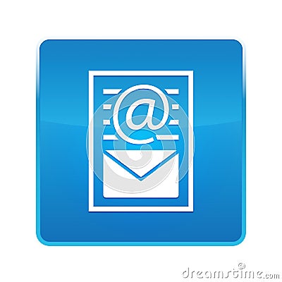 Newsletter document page icon shiny blue square button Stock Photo