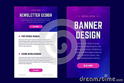 Newsletter, email design template, and vertical banner design template. Vector Illustration