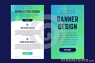 Newsletter, email design template, and vertical banner design template. Vector Illustration