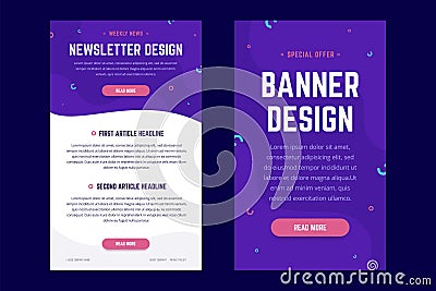 Newsletter, email design template, and vertical banner design template. Vector Illustration