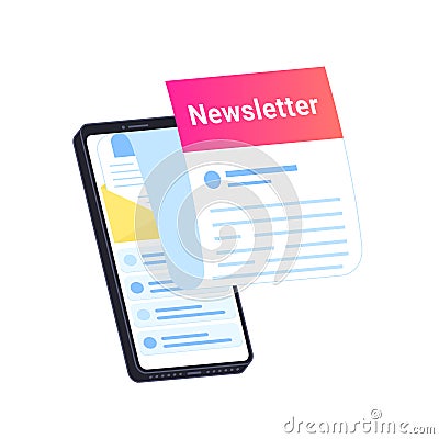 Newsletter subcription online in mobile app Vector Illustration