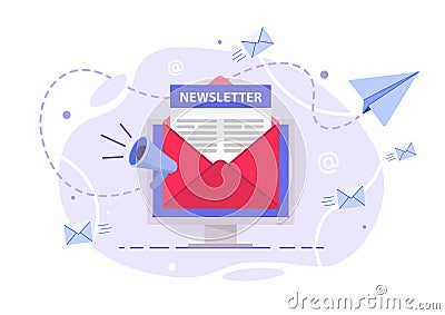 Newsletter subscription. concept online marketing and business. Sent email. Vector Illustration