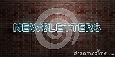 NEWSLETTERS - fluorescent Neon tube Sign on brickwork - Front view - 3D rendered royalty free stock picture Stock Photo