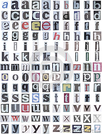 Newspaper alphabet lower Stock Photo