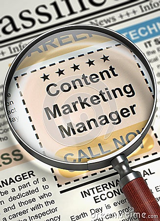 We`re Hiring Content Marketing Manager. 3D. Stock Photo