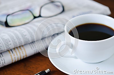 Newspaper, Coffee and Glasses 1 Stock Photo