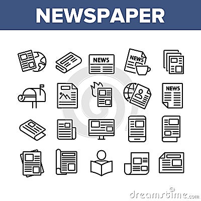 Newspaper Collection Elements Icons Set Vector Vector Illustration