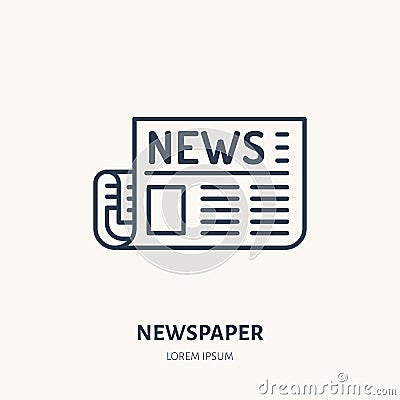 Newspaper flat line icon. News article sign. Thin linear logo for press Vector Illustration