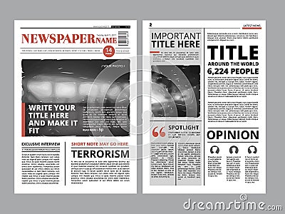 Newspaper front page with several columns and photos. Vector magazine cover. Layout design project Vector Illustration