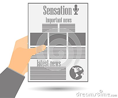 Newspaper in hand. Important news read in a newspaper. Vector Illustration