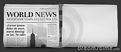 Newspaper headline mockup. Business news tabloid folded in half, financial newspapers title page and daily journal Vector Illustration