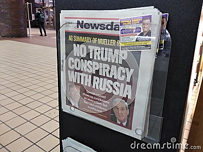 Newspaper Headline Regarding the Mueller Report Release, NYC, NY, USA Editorial Stock Photo