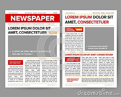 Daily newspaper journal design template with two-page opening editable headlines quotes text articles and images vectors Vector Illustration