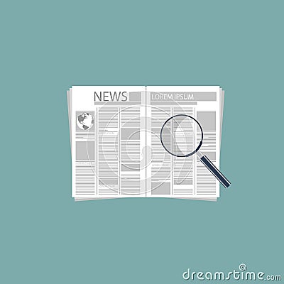 Newspaper and magnifying glass Vector Illustration