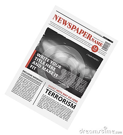 Newspaper mockup. Front page with photo and text columns layout Vector Illustration