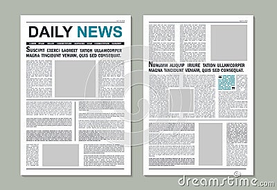 Newspaper page mockup. Newsletter journal template with headline for typography. News paper editorial with column articles for Vector Illustration