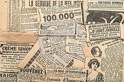 Newspaper pieces vintage advertising Old magazine strips Stock Photo